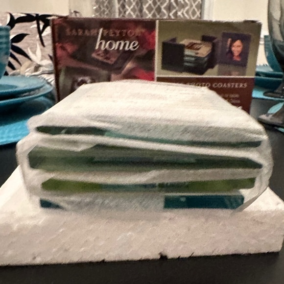 New Solid Glass Photo Coasters | Wood Holder | Set - Picture 4 of 10